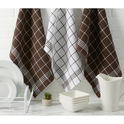 Mocha Brown Waffle Weave Cotton Kitchen Towel Set