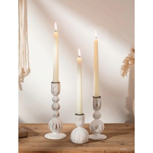 MOEPISY Set of 3 Wooden Candlestick Holders Mantel Decor Rustic White - 1 of 4