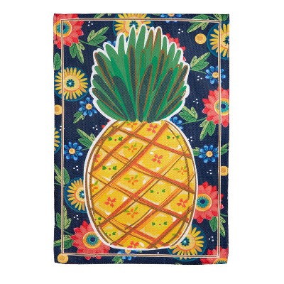 Evergreen Pineapple and Florals  Burlap Garden Flag 12 x 18 Inches Indoor Outdoor Decor