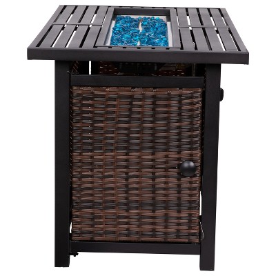 Black and Espresso Wicker Gas Fire Pit Table with Steel Top