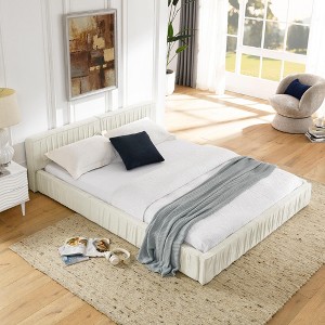 KWPZQEB Queen Size Bed Frame, Upholstered Platform Bed with Chenille Headboard and Pleated Design, Wooden Slats Support, No Box Spring Needed - 1 of 4