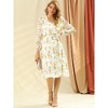 Allegra K Women's Boho Floral V Neck Tie Waist Long Sleeve Chiffon Wrap Midi Dress - 3 of 4