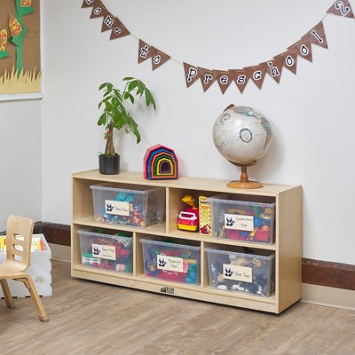 Natural Birch 5-Compartment Mobile Storage Cabinet with Casters