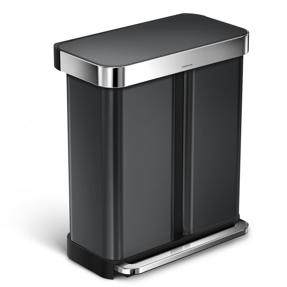 simplehuman 58 ltr Dual Compartment Rectangular Recycling Step Trash Can  Stainless Steel