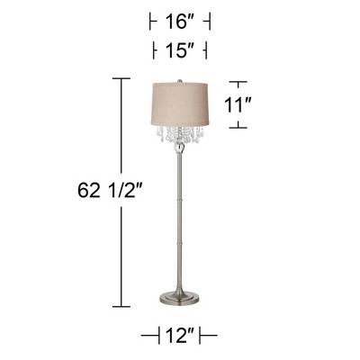 Elegant Silver Crystal Floor Lamp with Beige Fabric Drum Shade