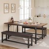 CuisinSmart 3 Pcs Wood Dining Table Set for 4-6 with Metal Frame, 47"-63" Large Rectangle Extendable Kitchen Table with 2 Upholstered Benches - 3 of 4