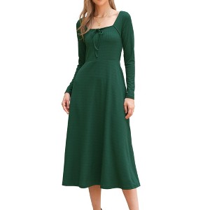 INSPIRE CHIC Women's Square Neck Long Sleeve A-Line High Waist Midi Knitted Dresses with Pocket - 1 of 4