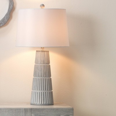 Gray Cement Table Lamp with White Linen Shade