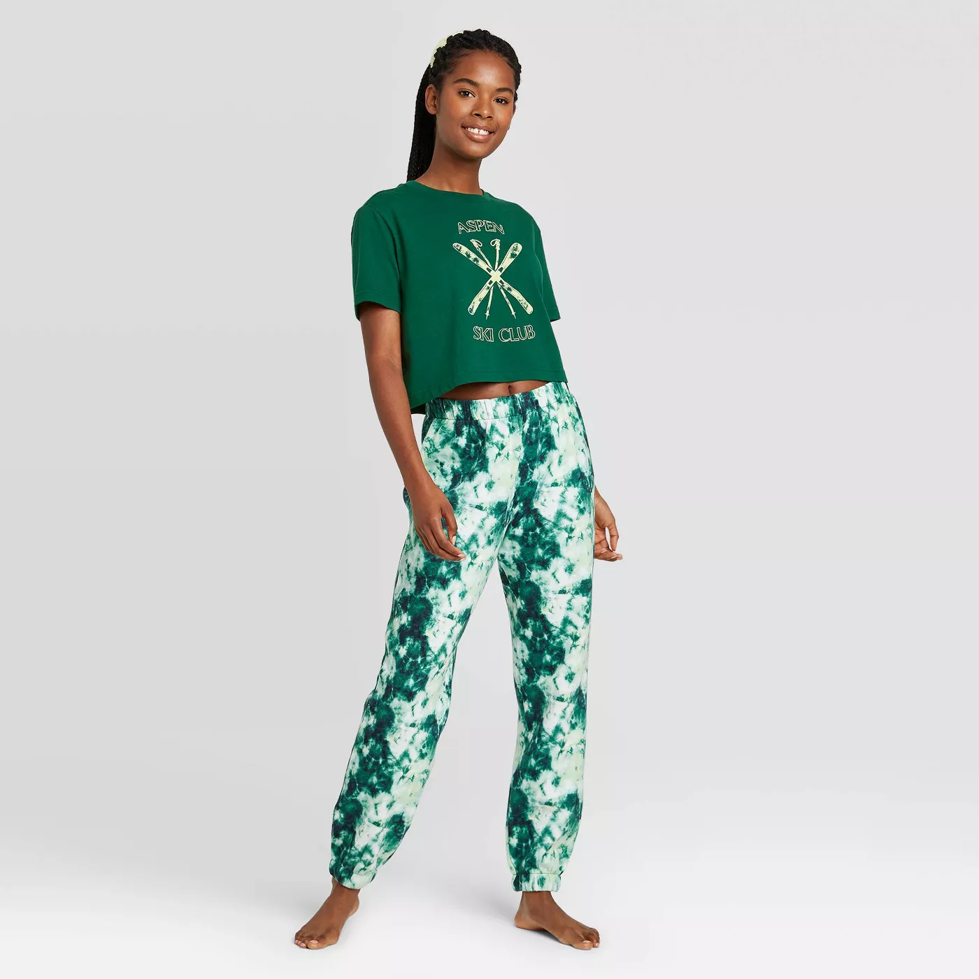 Women's T-Shirt and Fleece Joggers Pajama Set with Scrunchie - Colsie™ - image 1 of 9