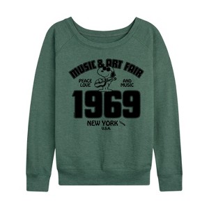 Women's - Peanuts - Snoopy and Friends Lightweight French Terry Wide Neck Long Sleeve Shirt - 1 of 4