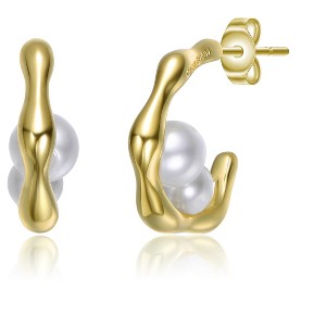 Guili 14K Gold Plated Modern Huggie Earrings with a Stylish Curved Design and Elegant Pearl Accent for a Sophisticated and Timeless Fashion Look - 1 of 2