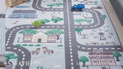 Blue and Dark Grey Kids Playhouse Educational Area Rug