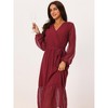 Seta T Women's Swiss Dots Maxi Long Sleeve V Neck Boho High Waisted A-Line Dress - 3 of 4