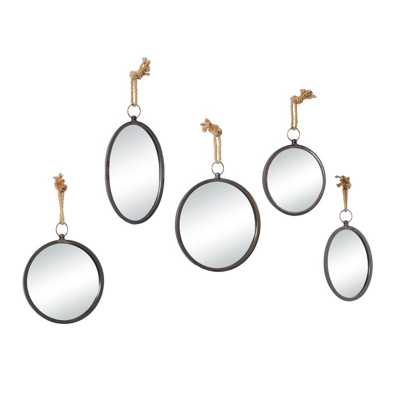 Set of 5 Metal Wall Mirrors with Hanging Rope Gray - Olivia &#38; May, 5 of 8