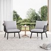 Set of 2 Outdoor Arm Chairs with Plastic Frame and Cushions,Modern Weather Resistant Lounge Chairs for Garden,PP Patio Arm Chair-Koiai - 3 of 4