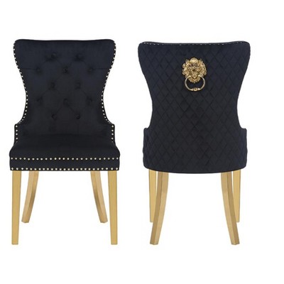 Vynxaria Simba Gold 2-Piece Dining Chair Set - Navy Velvet with Elegant Gold Legs