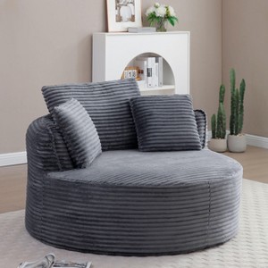 CAVINAS Round Corduroy Floor Chair,Accent Chair with 3 Pillows,Modern Boneless Foam Deep Seat Circle Chaise for Living Room,Bedroom,Office - 1 of 4
