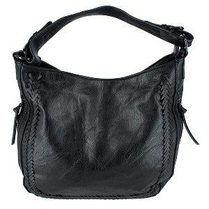 Alyssa Women's Synthetic Leather Adjustable Slouch Shoulder Handbag, Black - 1 of 4