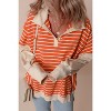 Orange Stripe Color Block Loose Fit Collared Drop Shoulder Sweatshirt - 3 of 4
