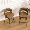 Leather Woven Bar Stool Set of 2, Legs Barstools, No Adjustable Kitchen Island Chairs, 360° Upholstered Counter Stool, Arm Chairs - 3 of 4