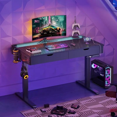 Bestier 47 x 24 Inch Electric Standing Desk with Double Drawers and LED Light for Home Office,  Height Adjustable Desk, Computer Desk