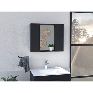 Vynxaria Double Door Medicine Cabinet in Black, Featuring a Sleek Mirror and One External Shelf for Stylish Storage and Easy Access in Your Bathroom - 1 of 4