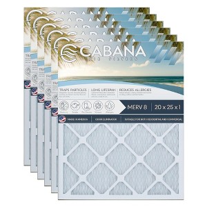 Cabana Air Filters 6 Pack Home HVAC Furnace Air Filters, Capture Unwanted Particles with Pleated Design, MERV 8, 20 x 25 x 1, White - 1 of 4
