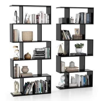 Costway 5-Tier Bookshelf Geometric S-Shaped Bookcase Room Divider Storage Display Shelf