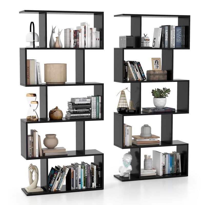 Costway 5-Tier Bookshelf Geometric S-Shaped Bookcase Room Divider Storage Display Shelf, 1 of 11