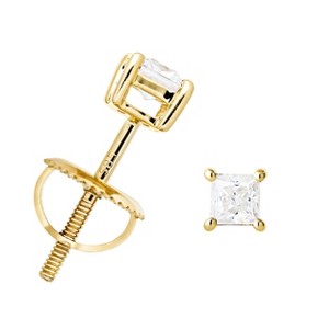Jewelry Avalanche 14K Gold Princess Cut Moissanite Solitaire Stud Earrings - 1 of 4