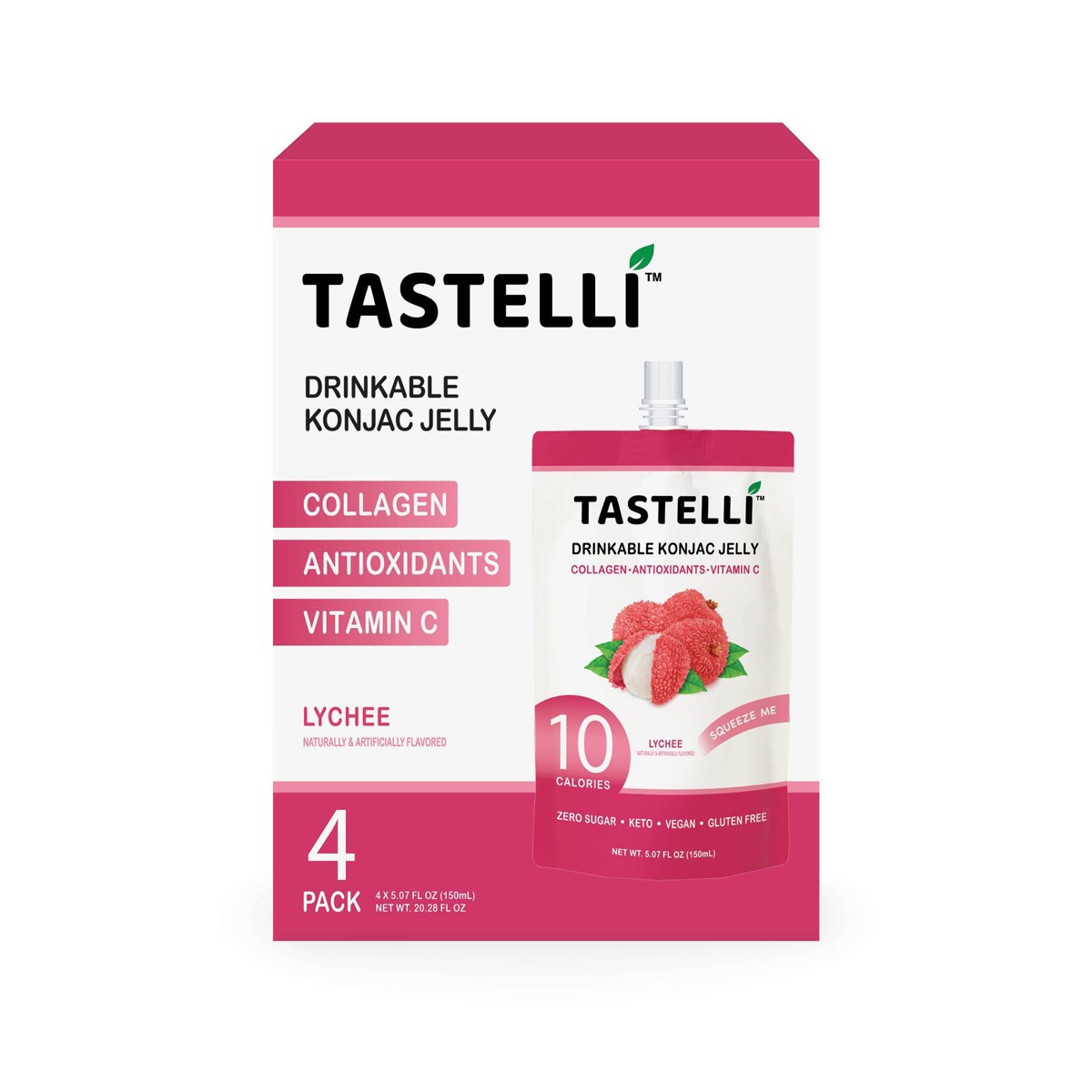 Tastelli Lychee Konjac Jelly Infused with Collagen & Vitamin C Pouches