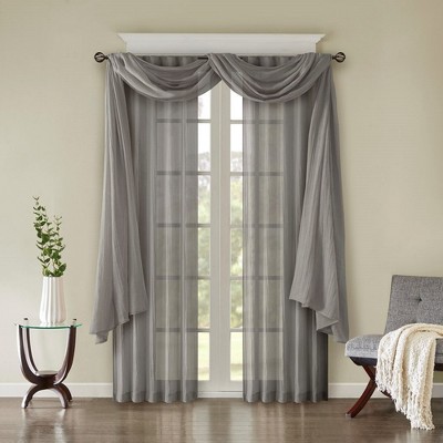 Dsvimoy Curtain Panel Solid Crushed Sheer Scarf for Living Room, Gray, 2.76"*8.66"*9.84"