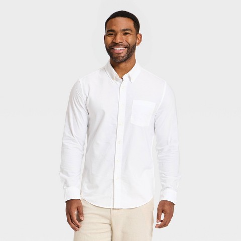 Мужские рубашки Goodfellow & Co Men's Every Wear Long Sleeve Oxford Button-Down Shirt - Goodfellow & Co™ True White L