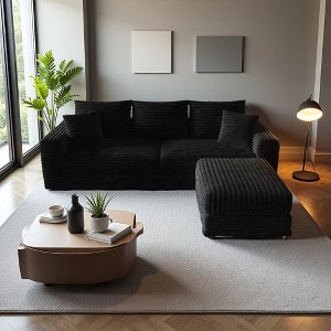 82.7" Plush Corduroy L-Shaped Sectional Sofa, 1 Ottoman, Deep Seat - 1 of 4