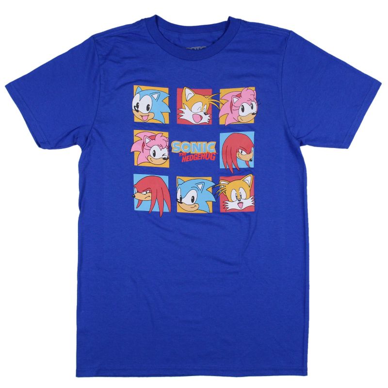 Sonic The Hedgehog Boy's Character Squares Grid With Logo Design T-shirt Kids, 1 of 5