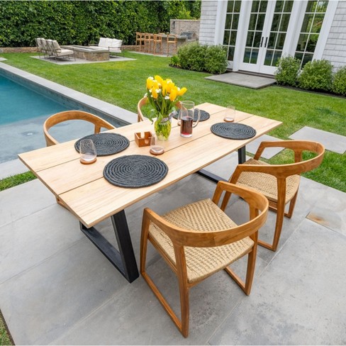 Nordic Teak 79 Natural 4 6 Person Indoor Or Outdoor Dining Table Beige W Black Legs Target