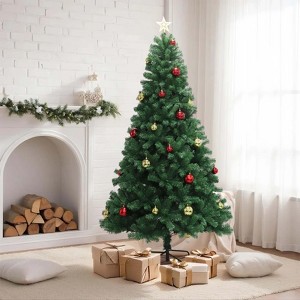 Pre-Lit Artificial Christmas Tree with Remote, Full Pine Tree, Hinged Branches, Metal Stand for Home Office, Green - 1 of 4