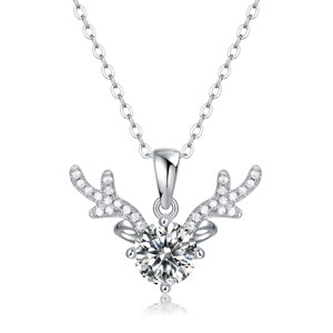 Guili 1ctw Chic Antler Pendant Layering Necklace with Lab-Created Moissanite Solitaire and Pave Accents – Unique and Sparkling Design - 1 of 2