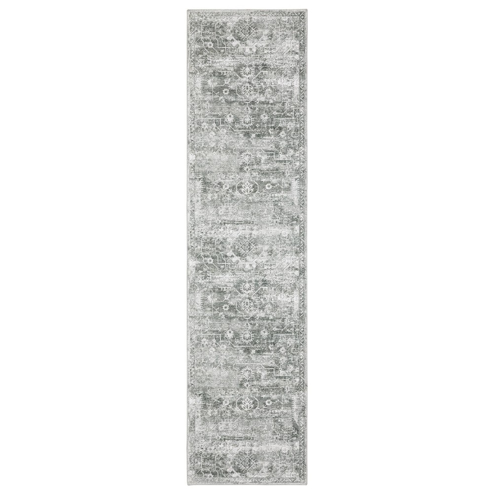 2'x8' Micah Washable Distressed Oriental Indoor Area Rug Gray/Ivory - Captiv8e Designs