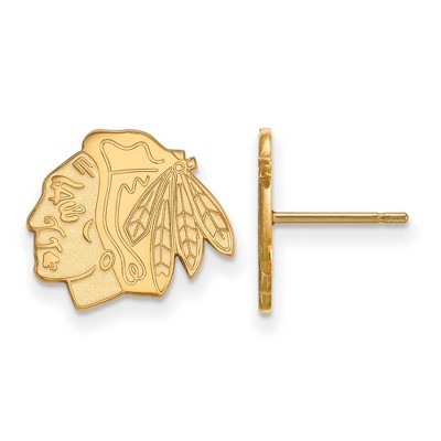 Black Bow Jewelry 14k Yellow Gold Chicago Blackhawks NHL Stud Earrings