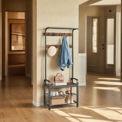 Coat Rack, Hall Tree with Shoe Bench for Entryway, Entryway Bench with Coat Rack, 4-in-1, with 9 Removable Hooks, a Hanging Rod