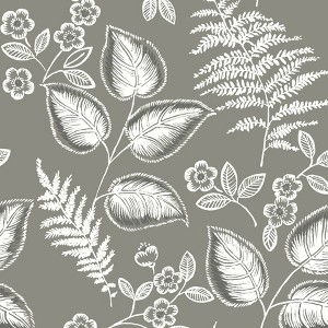 NuWallpaper Foliage Peel and Stick Wallpaper Gray: Removable Vinyl, Self-Adhesive, Smooth Finish, 28.2 Sq Ft Coverage - 1 of 4