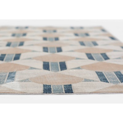 Art Deco Inspired Geometric Blue Wool Blend 34x22 Area Rug