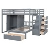 TIRAMISUBEST Full Over Twin L-Shaped Bunk Bed with Wardrobe and 5 Storage Drawers, Wooden Bunk Bedframe with Steps and Guardrails - 4 of 4