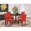HomeStock 5-Pc Round Mahogany Finish Solid Wood Top Dining Table with 4 Upholstered Chairs with Drop Leaf - 2 of 4