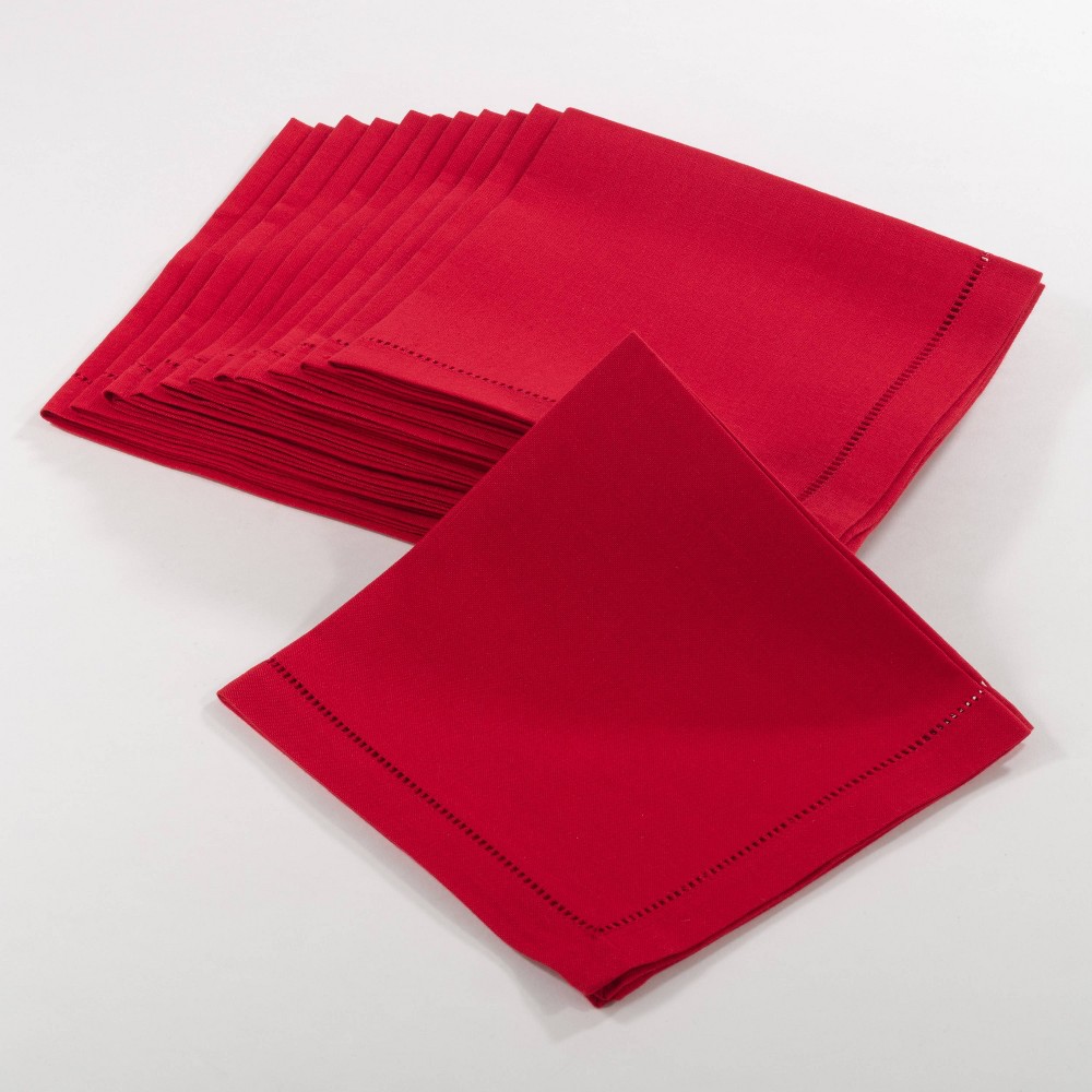 Photos - Other Accessories 12pk 20"x20" Hemstitched Design Border Dinner Napkins Red - Saro Lifestyle