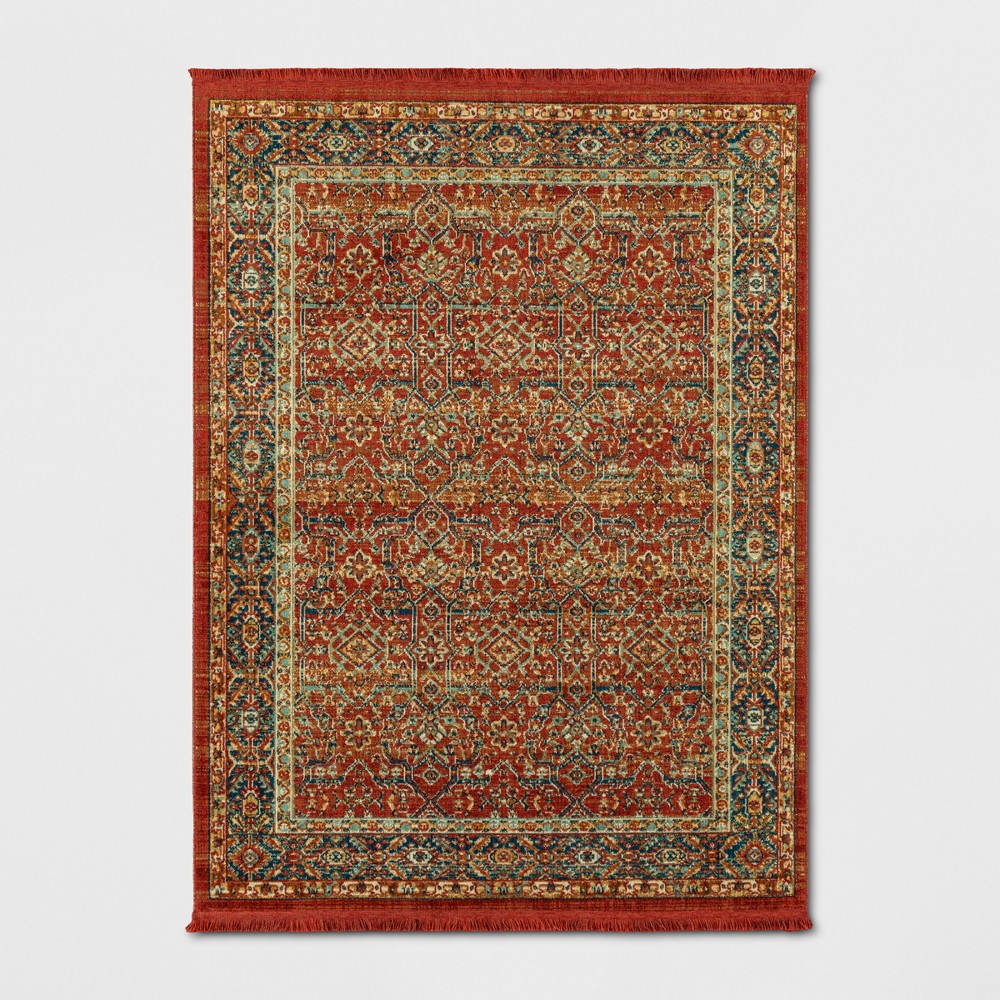 5'X7' Damask Woven Persian Style with Fringe Area Rug Dark Auburn - Threshold™