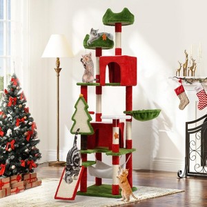 Christmas Cat Tree Tower for Indoor Cats, 75in Multi-Level Cat Climbing Tower with Cat Condos, Top Perches, Hammock - 1 of 4