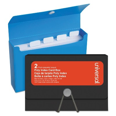 Universal Poly Index Card Box Plastic Black/Blue 4" x 1.33" x 6" 2/Pack 47305