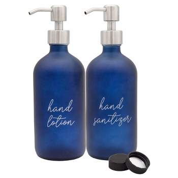 Darware Lotion / Sanitizer Pump Bottles 2pc Set; Glass Pump Dispenser Bottles for Hand Care, Pre-Labeled